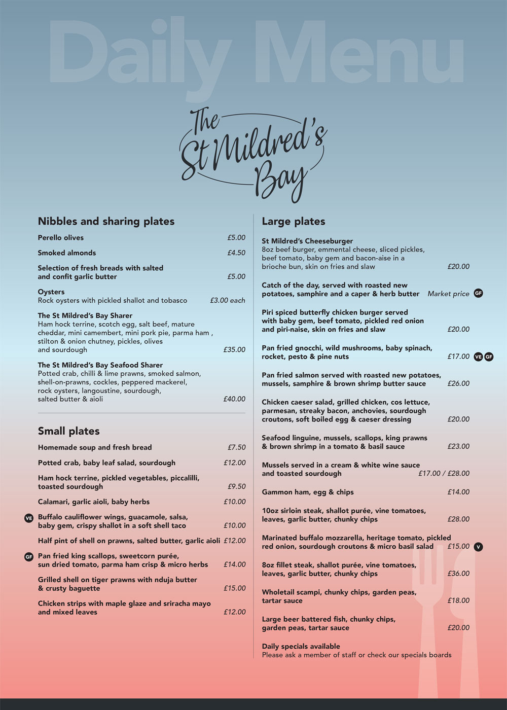 Image of The St Mildred's Bay Daily Menu