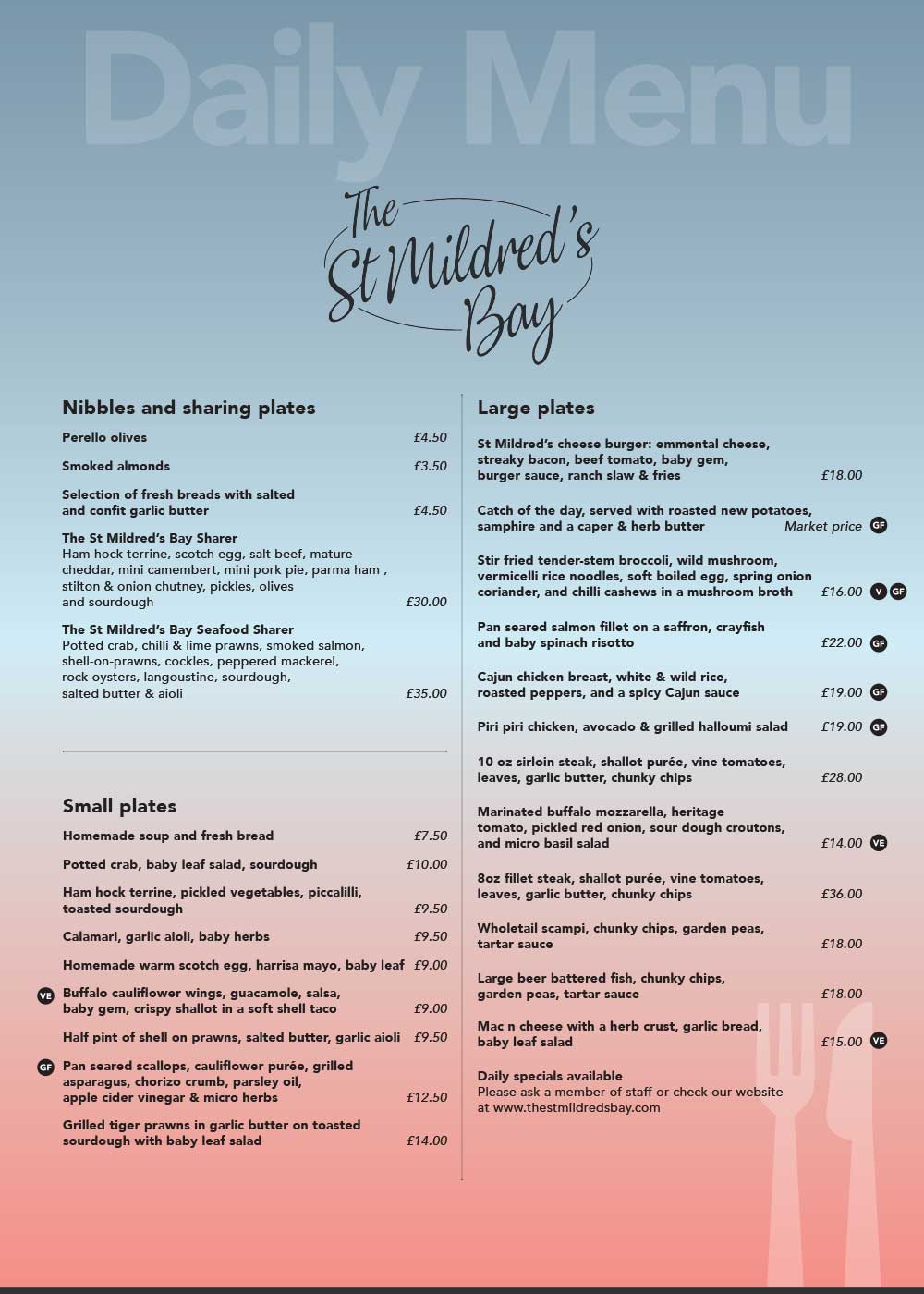 Image of The St Mildred's Bay Daily Menu