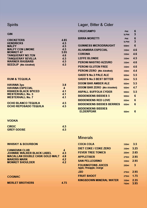 Image of The St Mildred's Bay Drinks Menu
