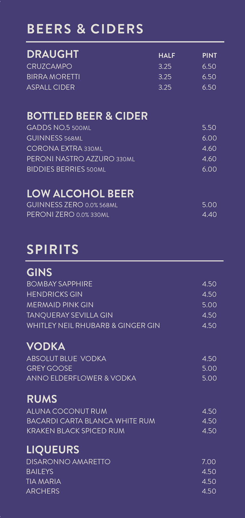 Marina's Drinks Menu Page 2