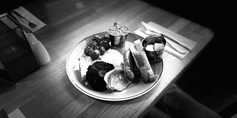 Grayscale image of food at The St Mildred's Bay