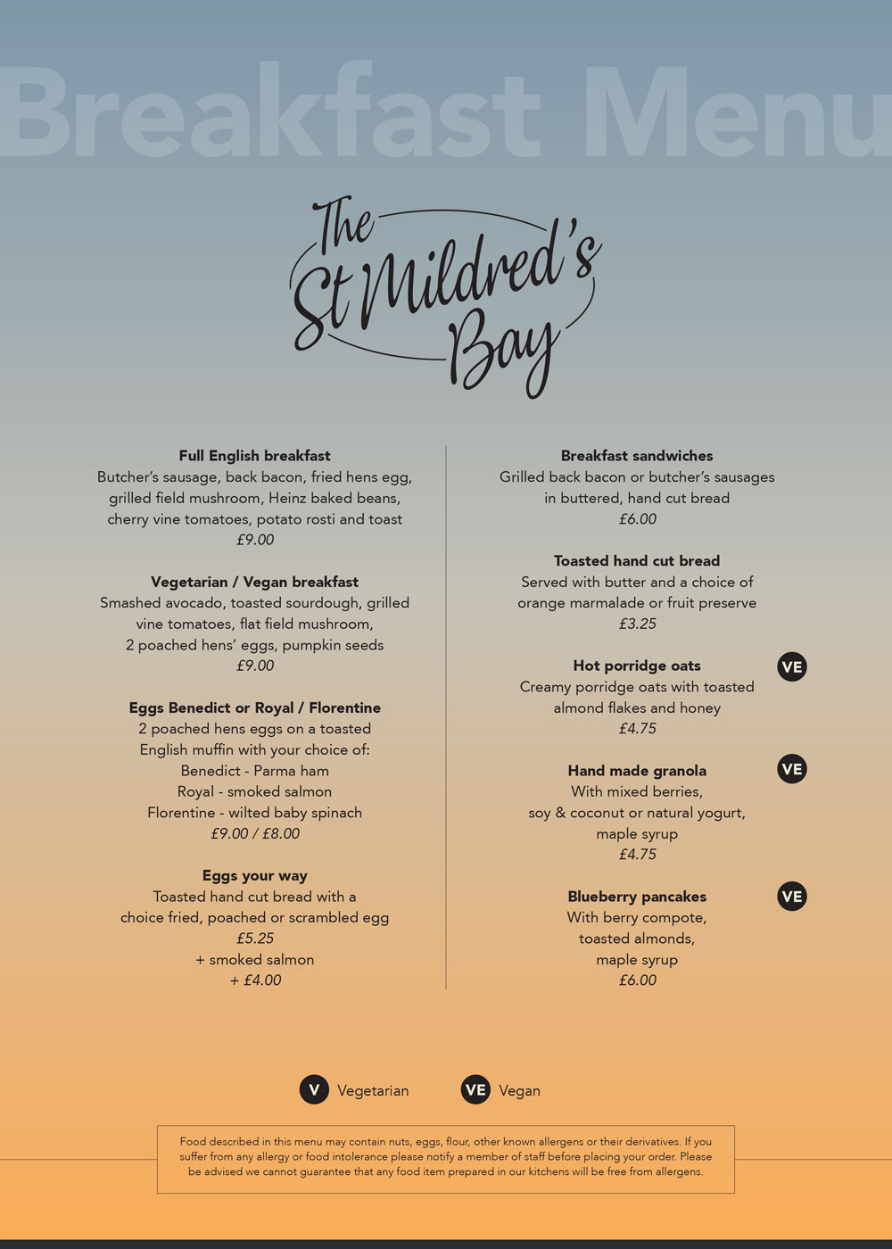 Image of The St Mildred's Bay Breakfast Menu
