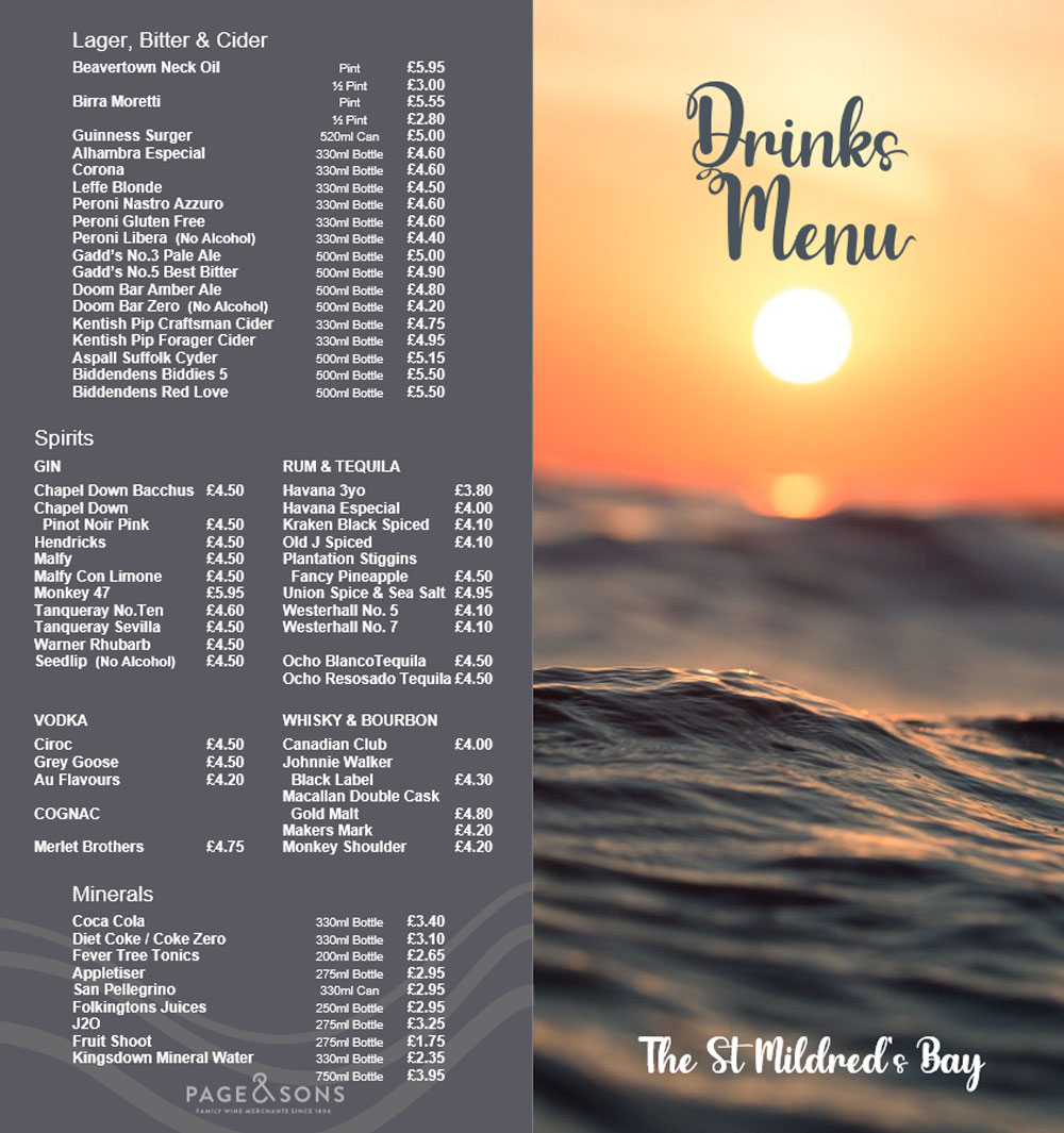 Image of The St Mildred's Bay Drinks Menu